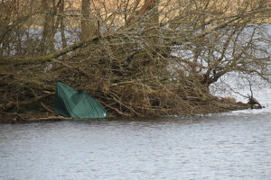 Tent blown onto island Loch Chon