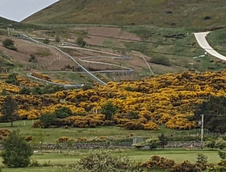 Mountain coaster at hillend Edinburgh viewed from the north side of the bypass 15th May